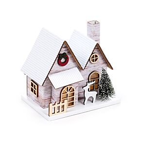 Casetta Decorativa per Natale con LED - in Betulla d'Argento a Doppio Fronte