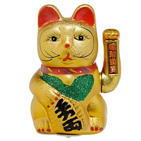 Maneki Neko Gatto che Saluta, Occhi Aperti 21cm
