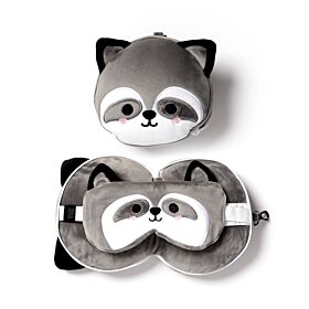 Cuscino da Viaggio con Maschera Relaxeazzz - Procione - Animali Dolci ADORAMALS