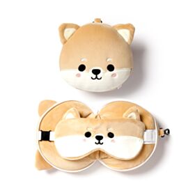 Cuscino da Viaggio con Maschera Relaxeazzz - Cane Shiba - Animali Dolci ADORAMALS