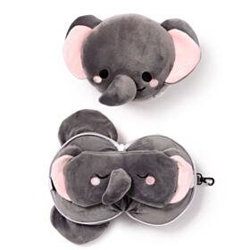 Cuscino da Viaggio con Maschera Relaxeazzz - Elefante - Animali Dolci ADORAMALS