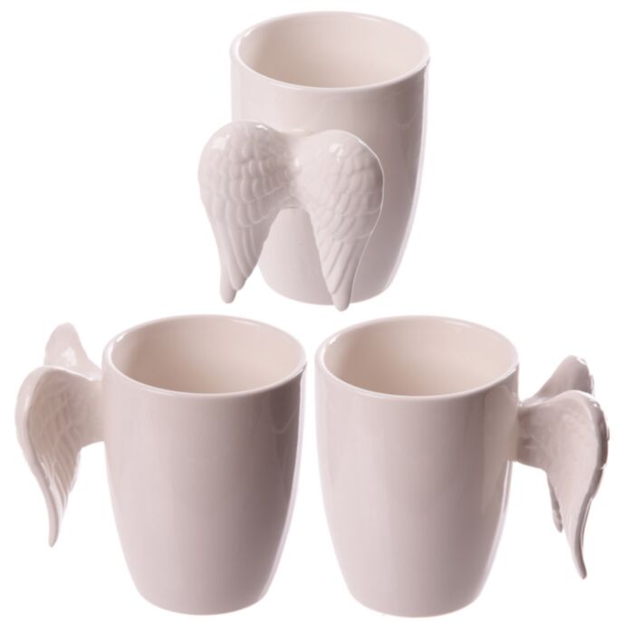 Tazza in Ceramica Bianca con Manico a Forma di Ali D'Angelo