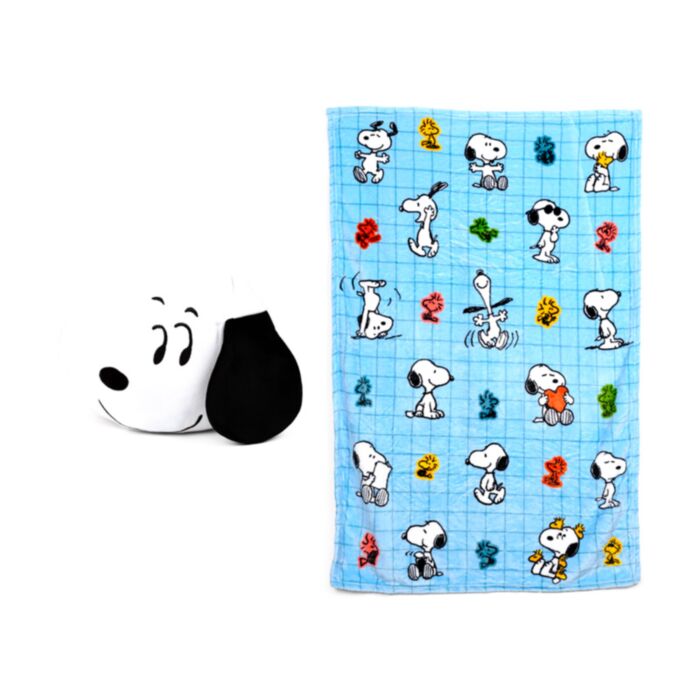Cuscino di Peluche con Coperta 2 in 1 - Snoopy & Woodstock PEANUTS - Blankeazzz