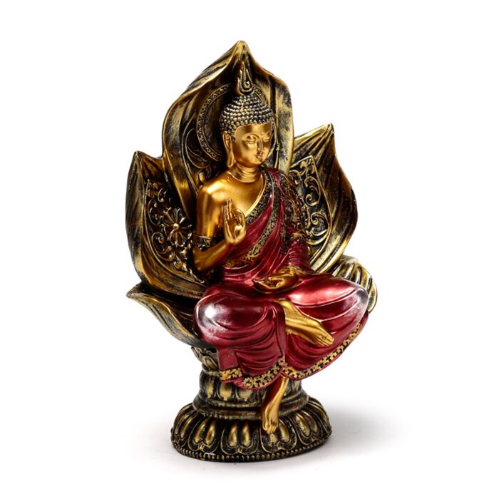 Buddha Thailandese Seduto - Oro e Rosso - Fiore di Loto