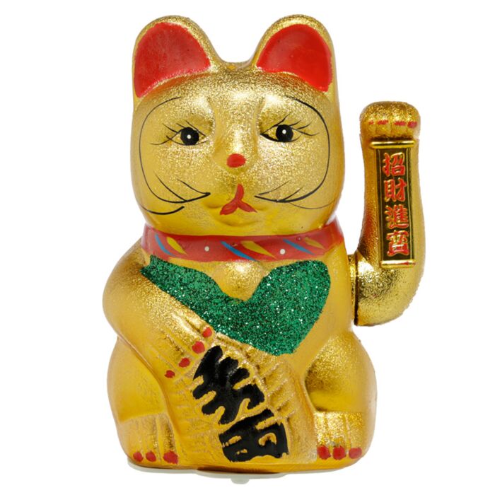 Maneki Neko Gatto che Saluta, Occhi Aperti 21cm