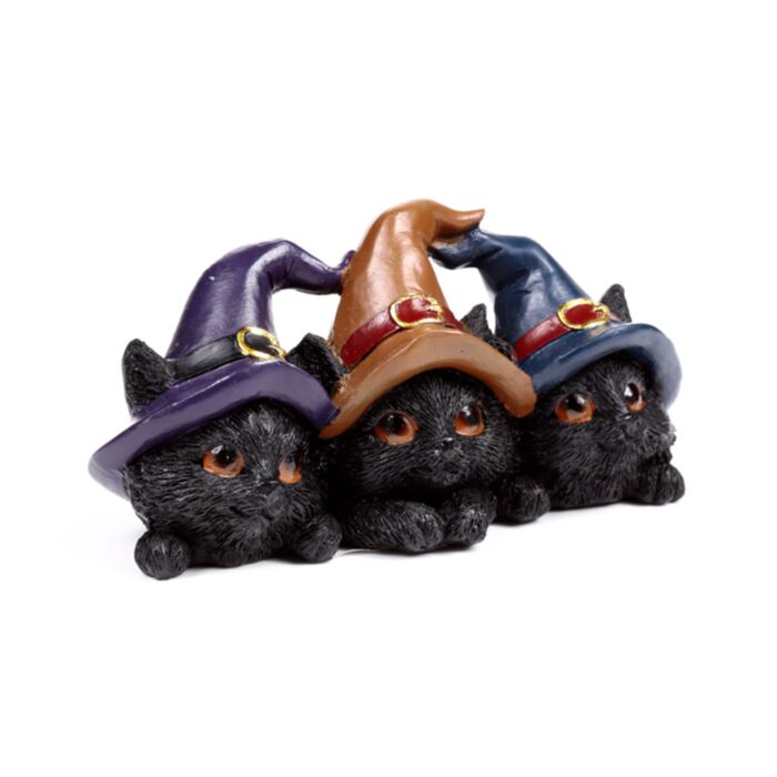 Trio di Gatti Neri con Cappello da Strega