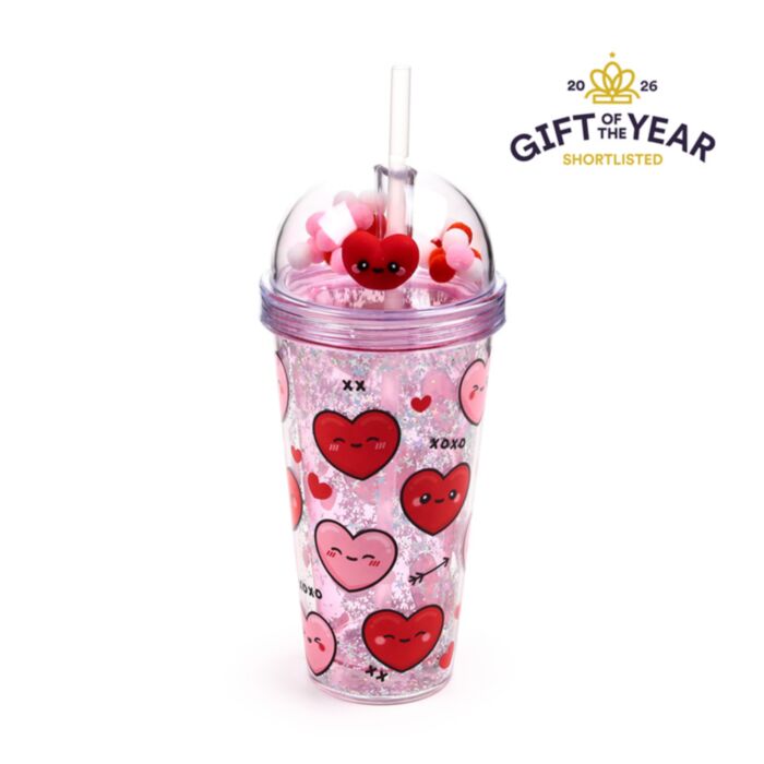 Bicchierone con Cannuccia e Decorazioni - Cuori - J'Adoramals