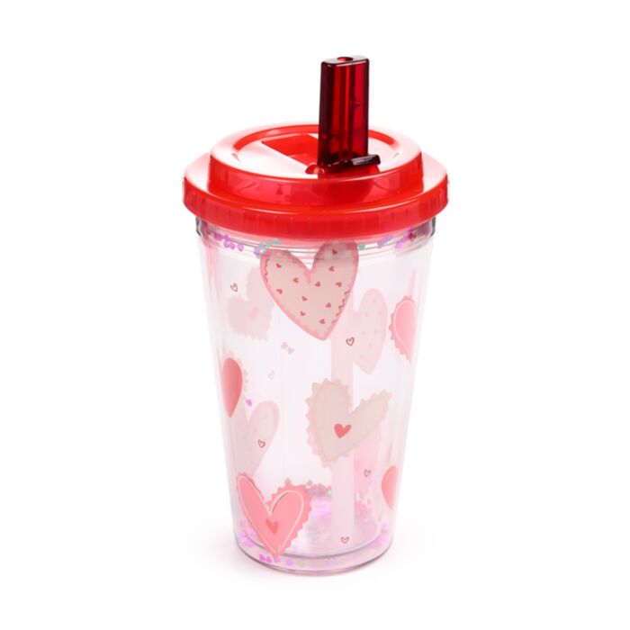 Bicchierone Infrangibile con Cannuccia - Cuori - Amore