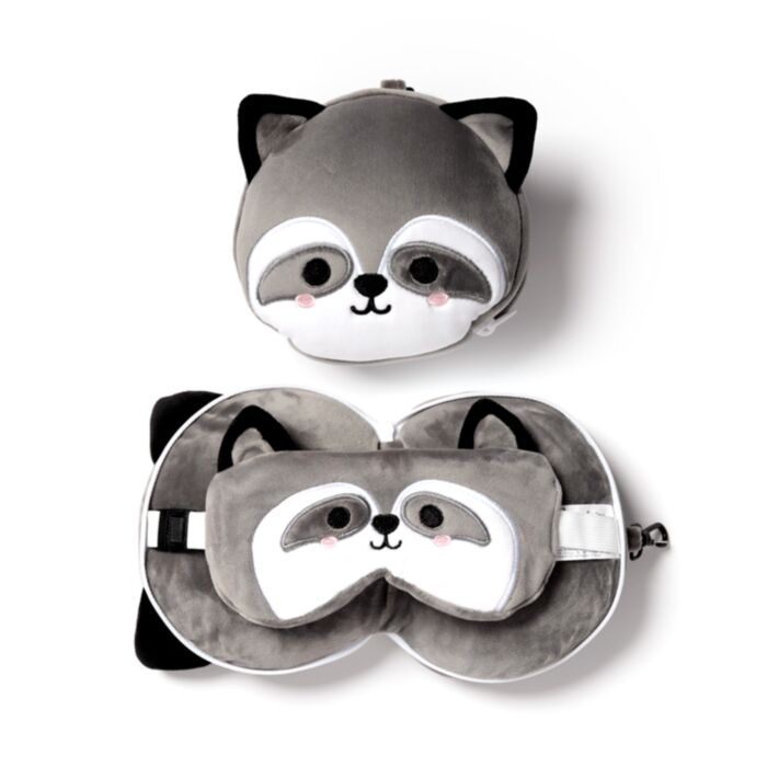Cuscino da Viaggio con Maschera Relaxeazzz - Procione - Animali Dolci ADORAMALS