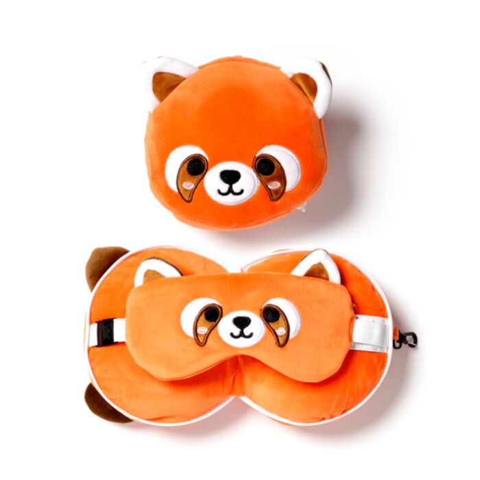 Cuscino da Viaggio con Maschera Relaxeazzz - Panda Rosso - Animali Dolci ADORAMALS