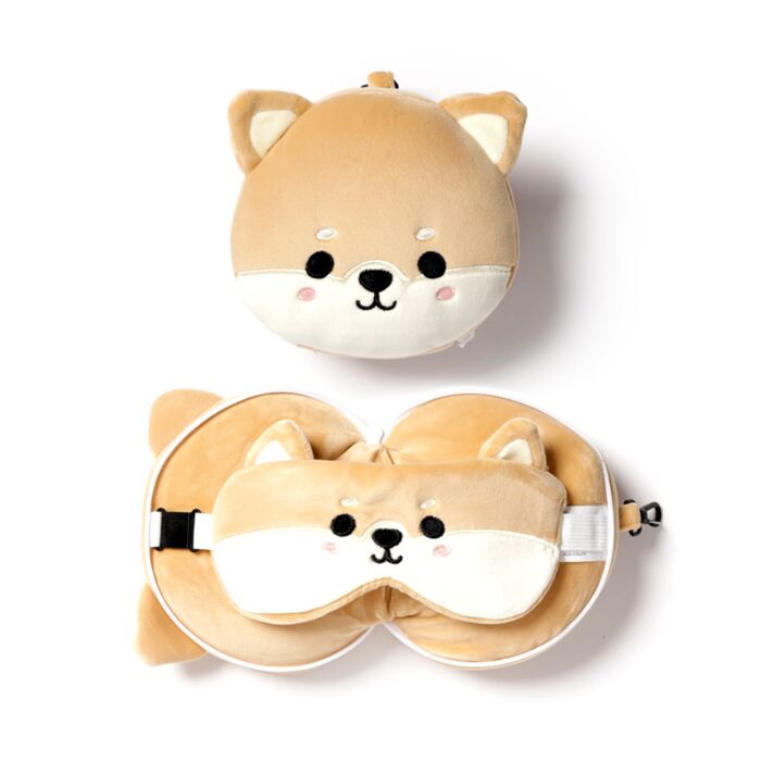Cuscino da Viaggio con Maschera Relaxeazzz - Cane Shiba - Animali Dolci
