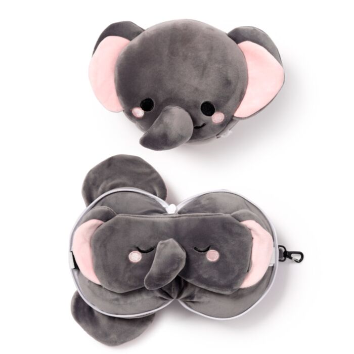 Cuscino da Viaggio con Maschera Relaxeazzz - Elefante - Animali Dolci ADORAMALS