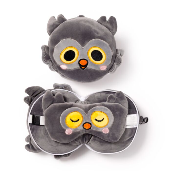 Cuscino da Viaggio con Maschera Relaxeazzz - Gufo - Animali Dolci ADORAMALS
