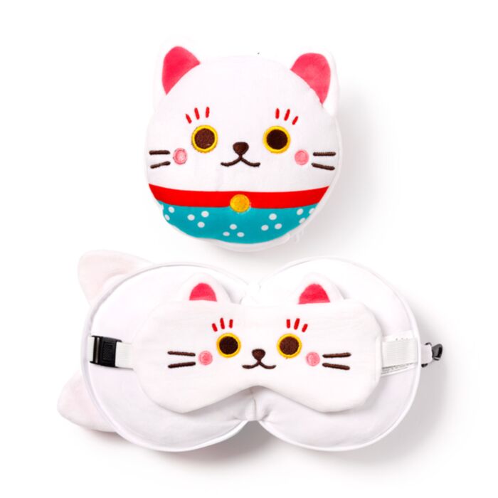 Cuscino da Viaggio con Maschera Relaxeazzz - Gatto Maneki Neko 