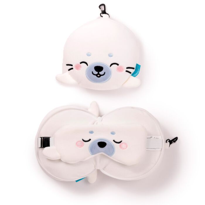 Cuscino da Viaggio con Maschera Relaxeazzz - Foca Kai - Animali Dolci ADORAMALS