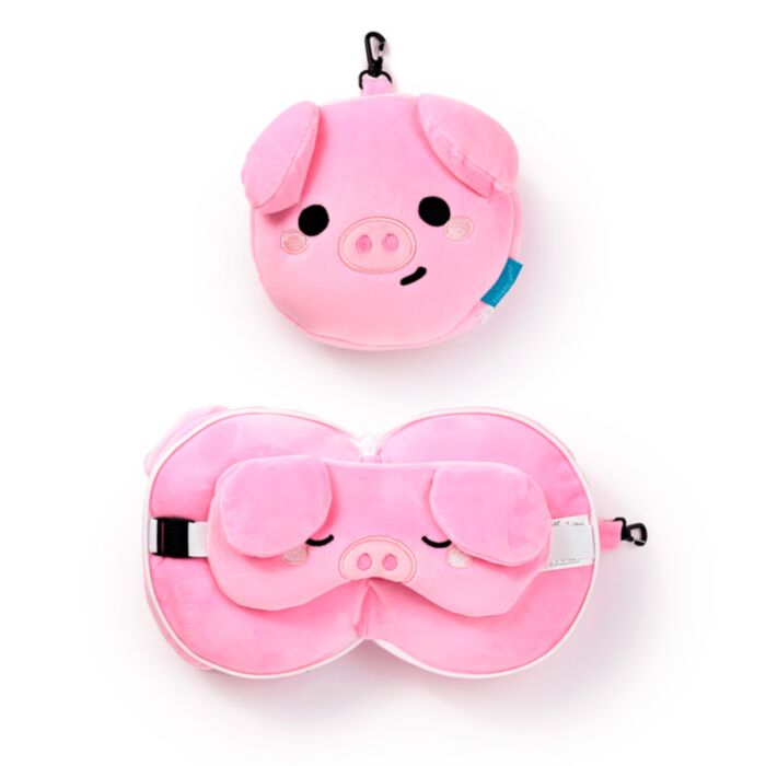Cuscino da Viaggio con Maschera Relaxeazzz - Oscar il Maialino - Animali Dolci