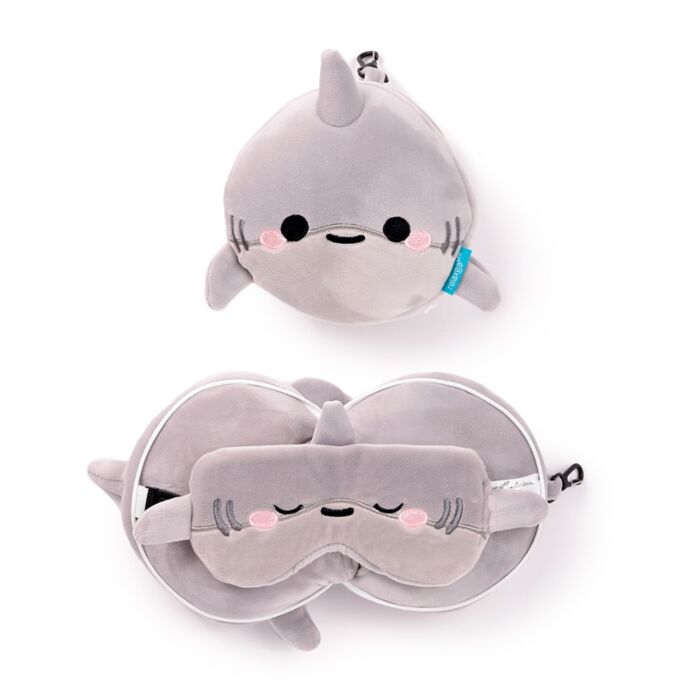 Cuscino da Viaggio con Maschera Relaxeazzz - Archie lo Squalo - Animali Dolci