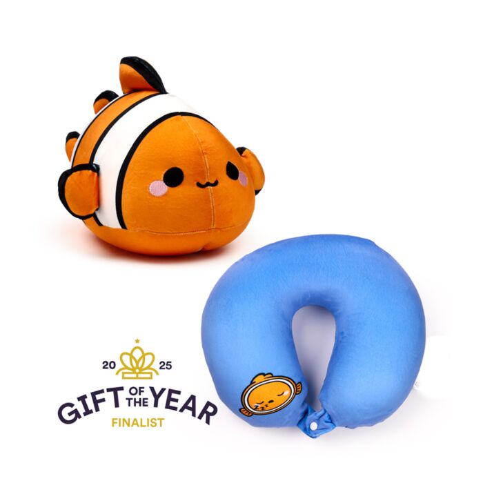 Cuscino da Viaggio con Peluche 2 in 1 - Finley il Pesce Pagliaccio - Swapseazzz