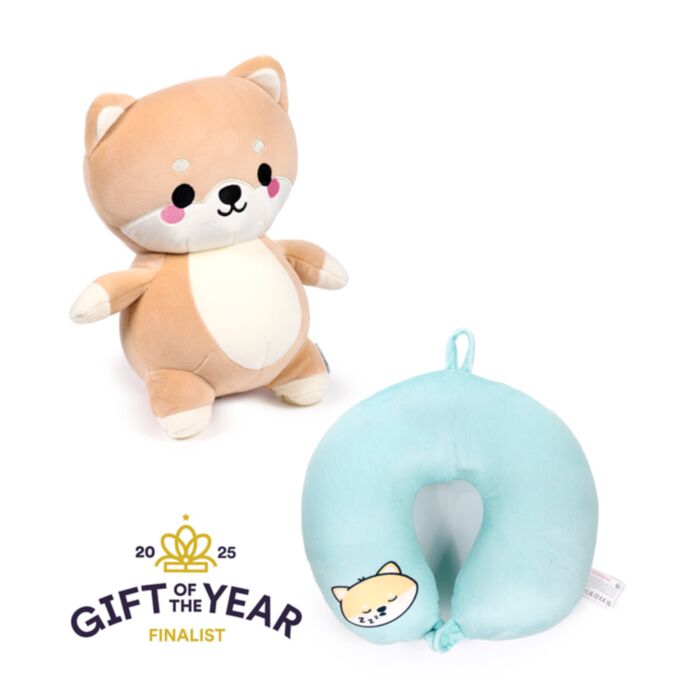 Cuscino da Viaggio con Peluche 2 in 1 - Shuggs lo Shiba Inu - Swapseazzz