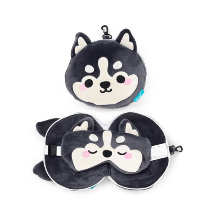 Cuscino da Viaggio con Maschera Relaxeazzz - Husky - Animali Dolci ADORAMALS