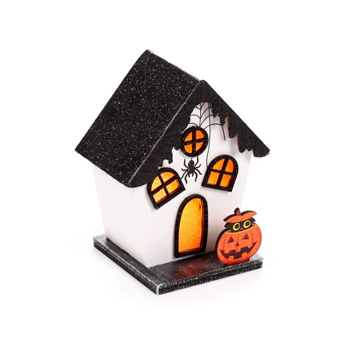 Casetta Decorativa per Halloween con LED - Zucca e Ragno Spooky