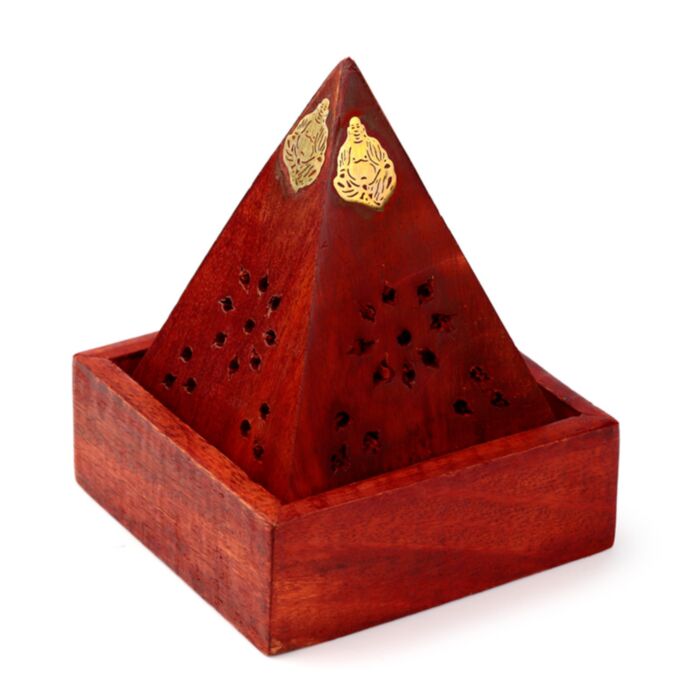 Brucia Incenso per Coni in Legno di Mango - Piramide con Buddha Cinese