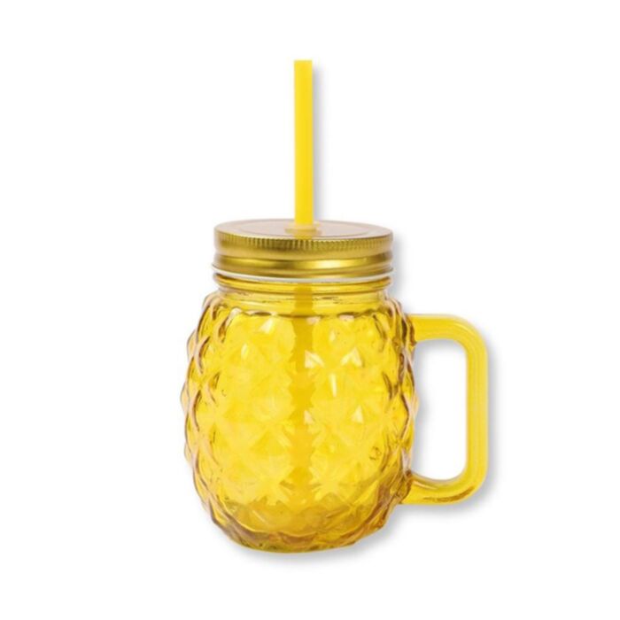 Barattolo Boccale in Vetro con Tappo & Cannuccia - Forma di Ananas - Foodiemals