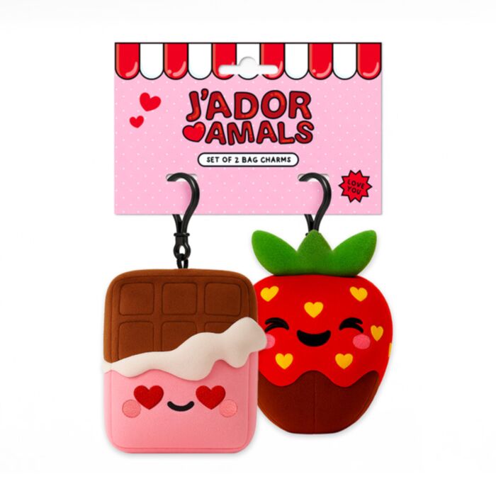 Set di 2 mini portachiavi in peluche a forma di cioccolato e fragola - Squidglys J'Adoramals