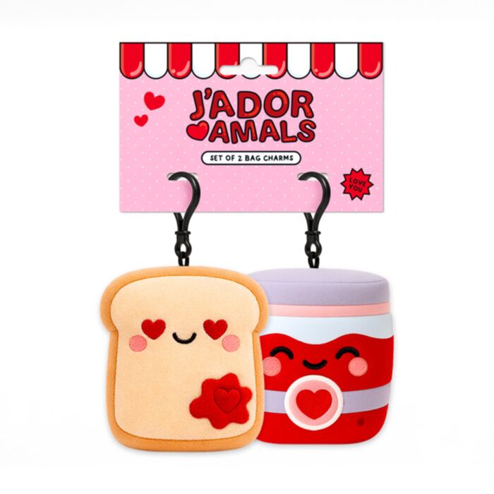 Set di 2 mini portachiavi in peluche a forma di toast e marmellata - Squidglys J'Adoramals