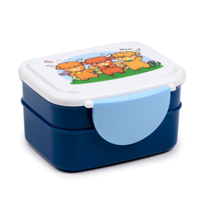 Porta Pranzo Bento con Posate e Chiusura a Clip - Bue Scozzese - Animali Dolci
