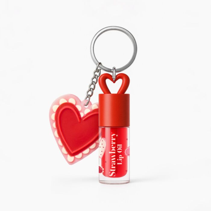 Olio labbra alla fragola in stick con portachiavi e ciondolo - Amore Heart