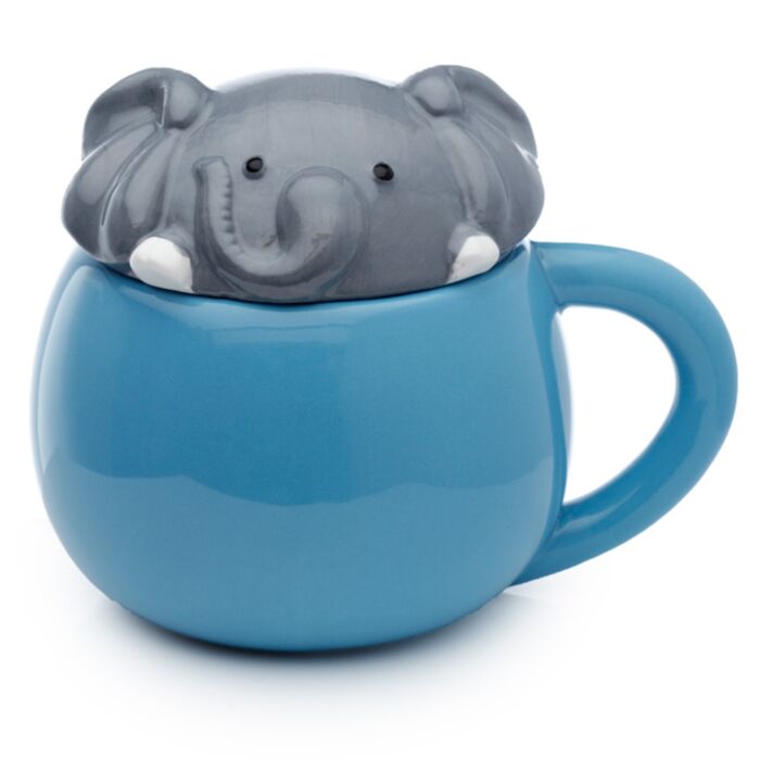 Tazza in Ceramica con Coperchio Sagomato - Elefante - Animali Dolci ADORAMALS