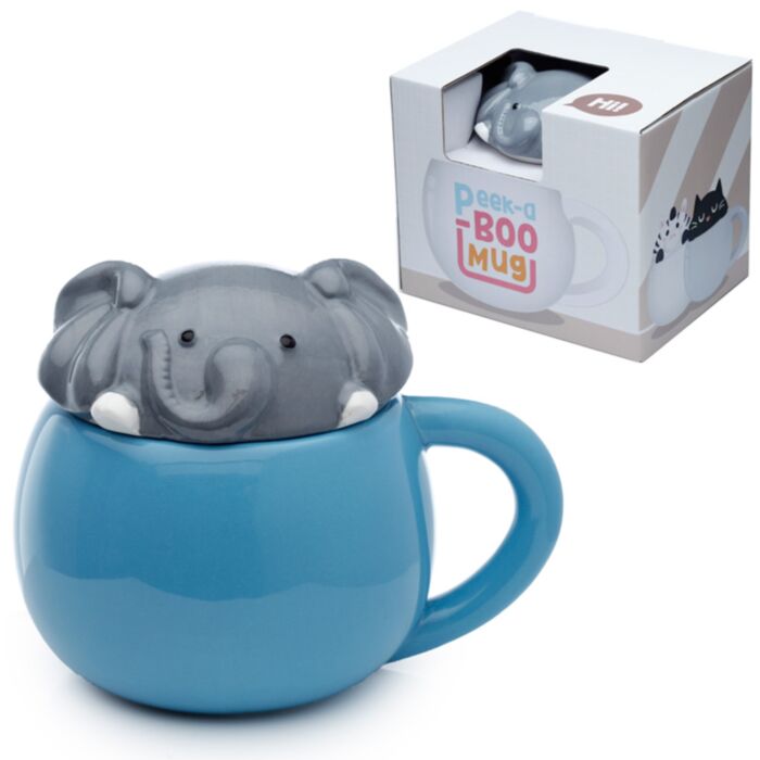 Tazza in Ceramica con Coperchio Sagomato - Elefante - Animali Dolci ADORAMALS