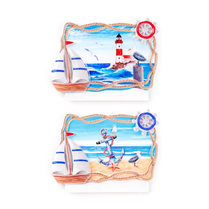 Magnete Stampato in 3D - Lungomare -  Ancora & Faro con Cornice di Corda