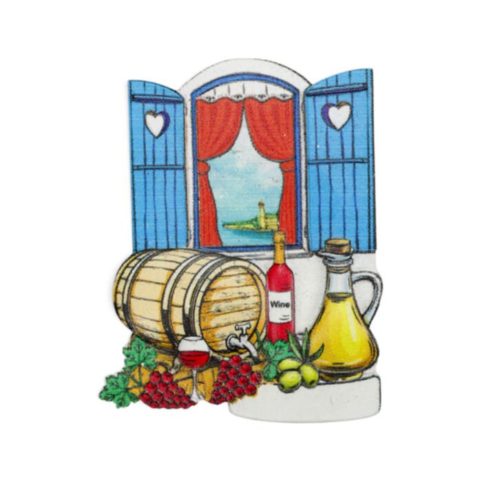 Magnete souvenir marino - Finestra con persiane e vino