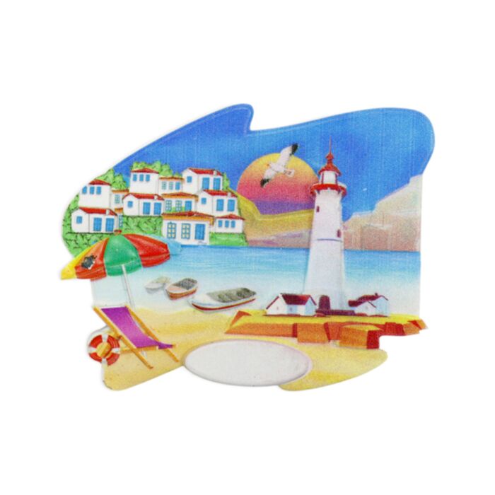 Magnete souvenir marino - Faro e sedia a sdraio sulla spiaggia