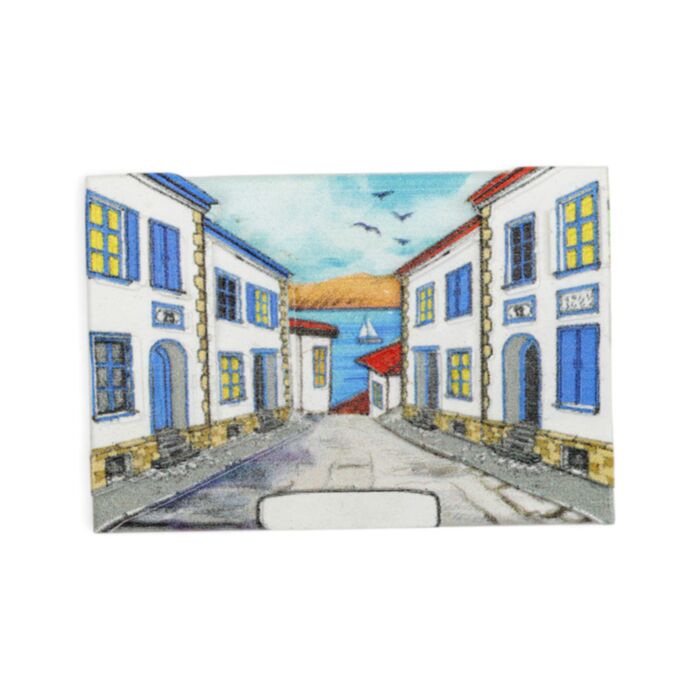 Magnete souvenir marino - Scena di strada con case colorate