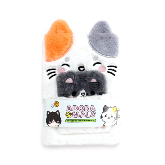 Quaderno A5 con Peluche e Mini Memo - Lola il Gatto - Animali Dolci ADORAMALS