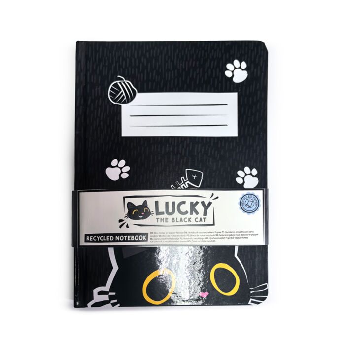 Quaderno A5 a Righe in Carta Riciclata - Lucky il Gatto Nero