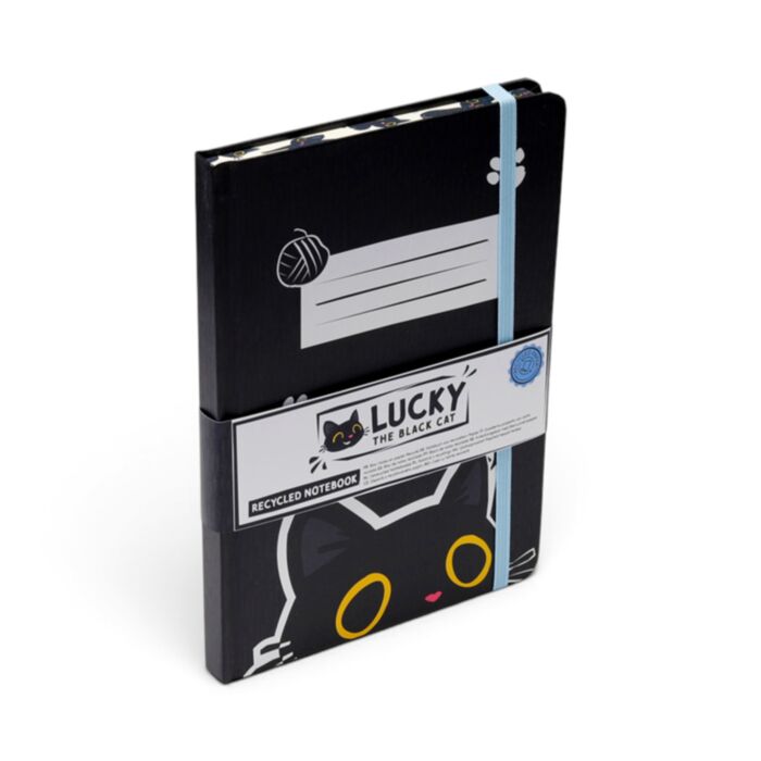 Quaderno A5 a Righe in Carta Riciclata - Lucky il Gatto Nero