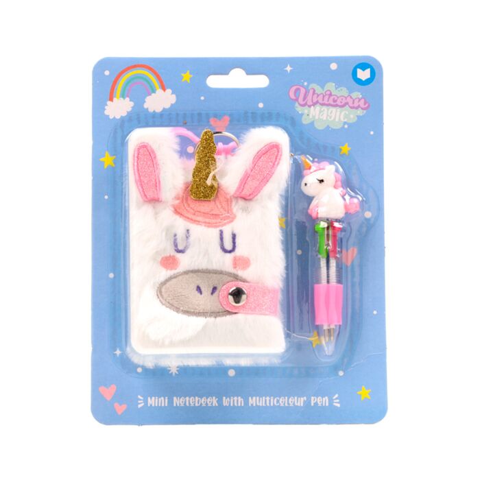 Mini Notepad A7 in Peluche e Penna Multicolore (4 Colori) - Unicorno Magico