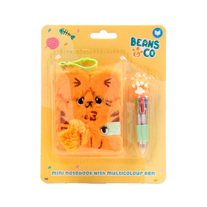 Mini Notepad A7 in Peluche e Penna Multicolore (4 Colori) - Gatti Beans & Co