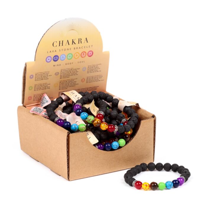 Braccialetto con Gemme & Perle in Roccia di Lava - Chakra