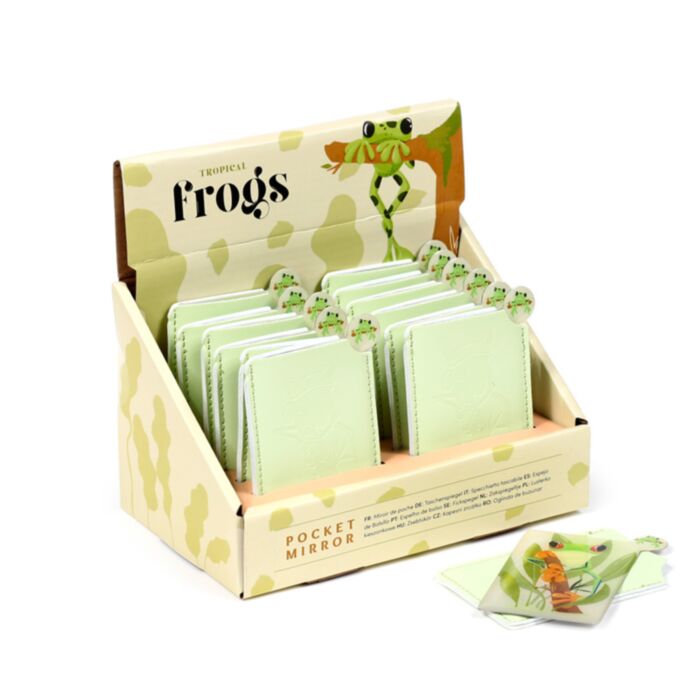 Specchietto da Borsa in Finta Pelle, con Custodia - Rane Tropicali TROPICAL FROGS