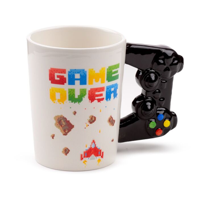 Tazza in Ceramica con Manico a Forma di Controller - Game Over Pixellato