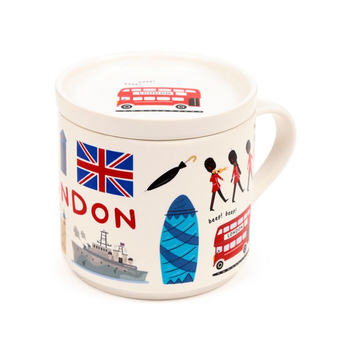 Set Tazza in Porcellana e Sottobicchiere/Coperchio - London Souvenir 