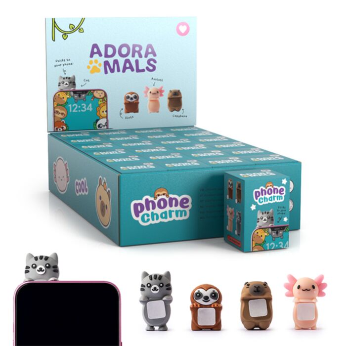 Ciondolo  3D in PVC Autoadesivo - Axolotl, Bradipo, Capibara & Gatto - ADORAMALS