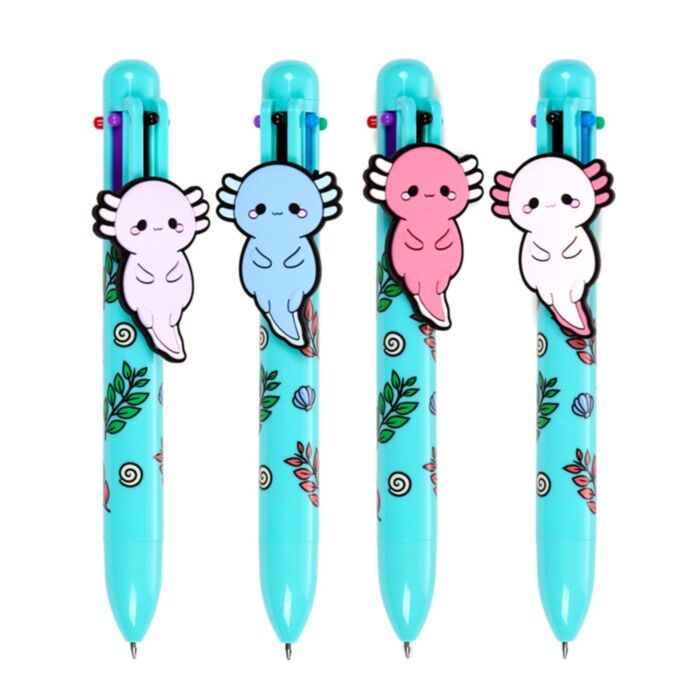 Penna multicolore a 6 colori con ciondolo - Adoramals Maddie l'axolotl