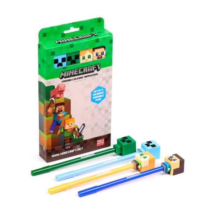 Set di 4 Penne Cancellabili con Copripenna in Silicone - Stile Chibi - Minecraft