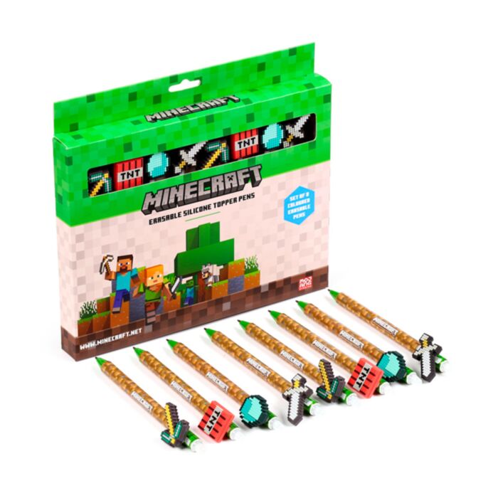 Set di 8 Penne Cancellabili con Copripenna in Silicone - Oggetti - Minecraft